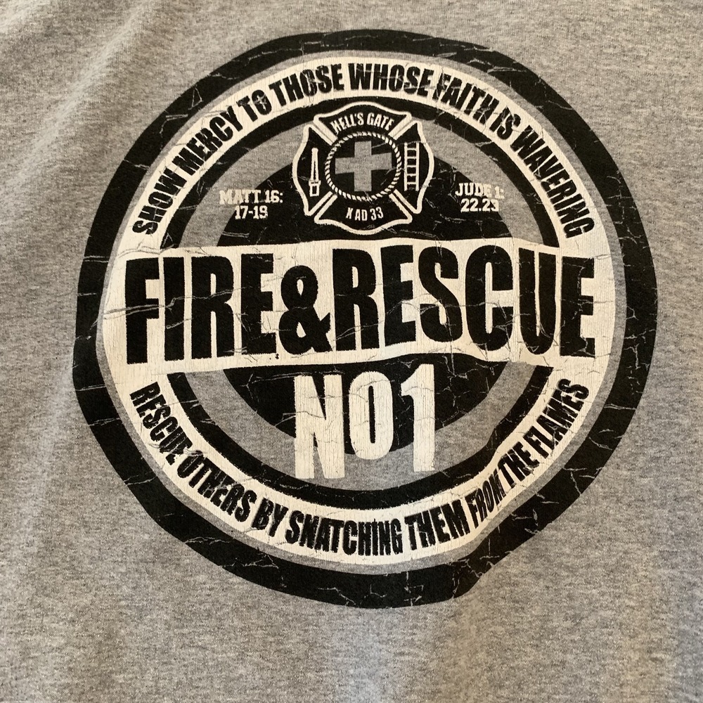 Hells‎ Gate Fire Rescue Sweatshirt Mens XL Gray Crewneck Christian Jude 1:22 23 - Picture 8 of 9